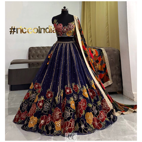 BLUE ORGANZA LEHENGA