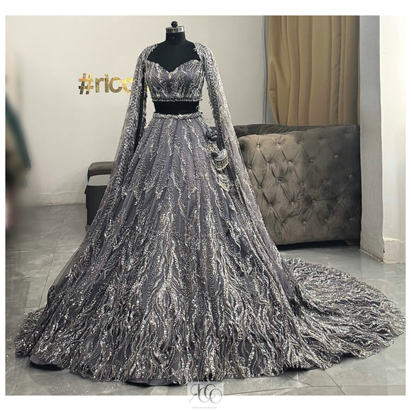 GREY TRAIN LEHENGA WITH CAPES