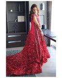 Flowery Red bridal lehenga with trail