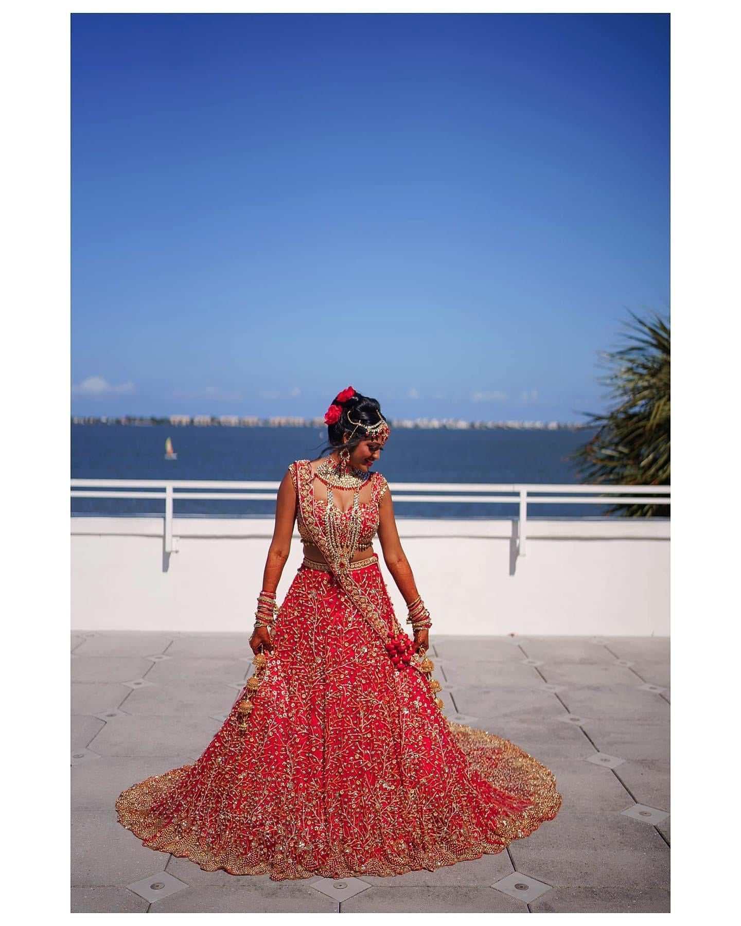 Bridal lehenga with clearance train