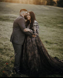 Black lace train gown