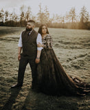 Black lace train gown