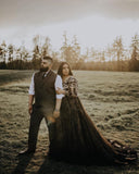 Black lace train gown