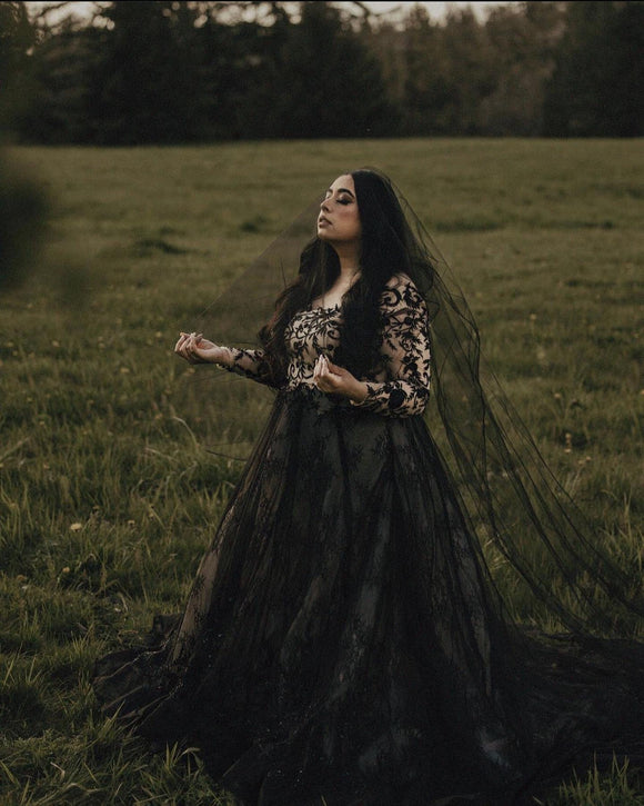 Black lace train gown