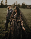 Black lace train gown