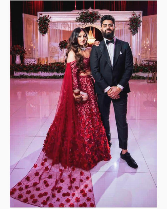 Lehengas with hand-made flowers