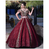 Burgundy crop-top skirt with grey beading
