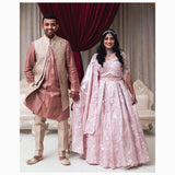 Pink lehenga with organza flowers