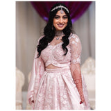 Pink lehenga with organza flowers