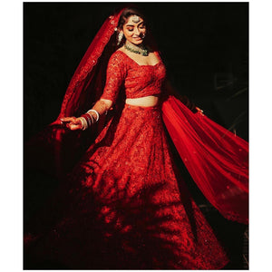 Red lehenga with red beading