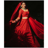 Red lehenga with red beading