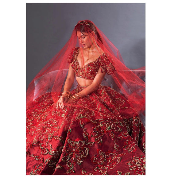 RED COUTURE LEHENGA WITH VEIL