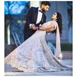 Champagne gold train lehenga