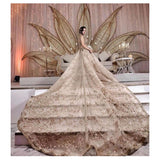 Gold lehenga with detachable train