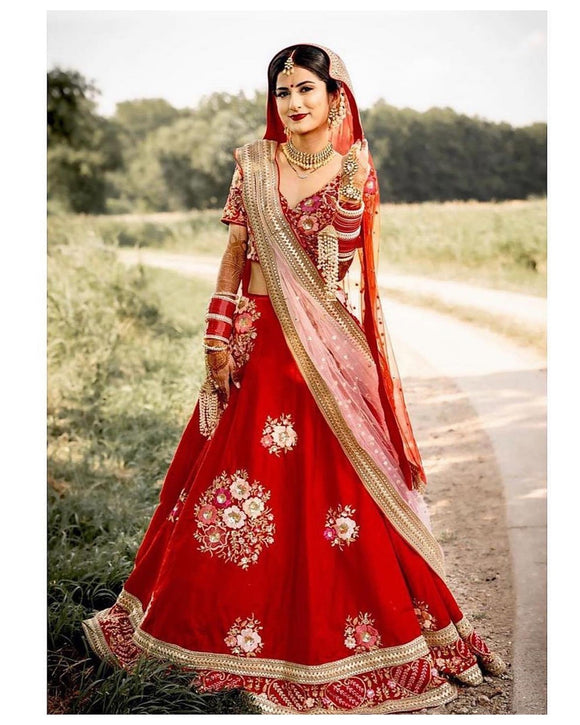 Red lehenga with dual dupatta