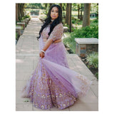 Purple lehenga with detachable trail