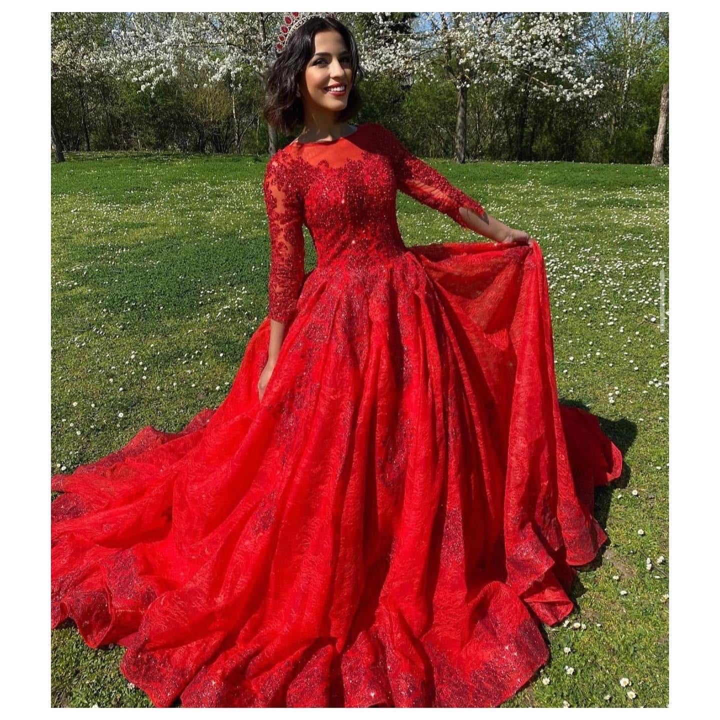 Passion Red Queen Style Sleeves Red Sparkle Ball Gown Wedding Dress With  Beadings, Glitter Tulle & Train Various Styles - Etsy Norway