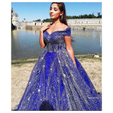 Blue structured ball-gown