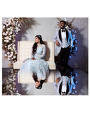 Blue couture Anarkali with Pakistani embroidery