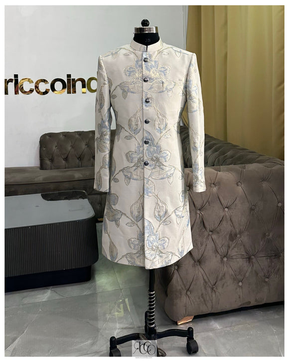 WHITE HAND-PAINTED SHERWANI