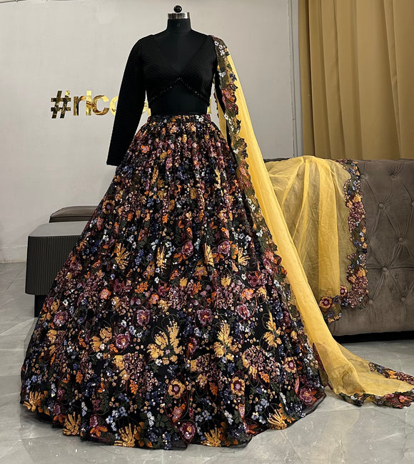 BLACK COLOURFUL LEHENGA