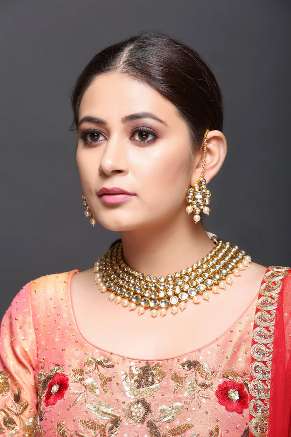 Kundan Necklace With Coffee Pearl Drops