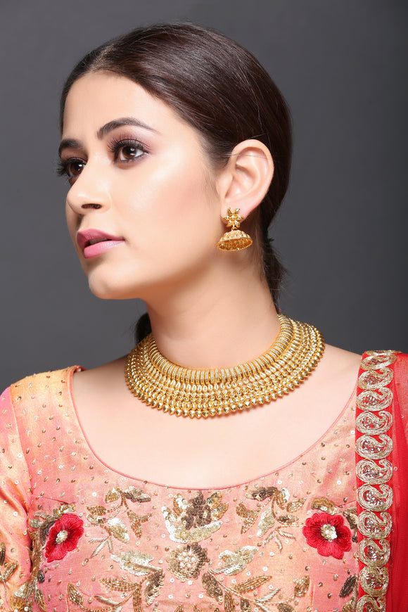 Gold choker necklace with jhumki