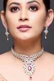 Necklace with american diamonds and ruby drops