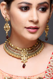 Kundan Necklace Set With Red And Green Stones