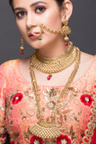 Classic gold Bridal choker and rani haar With Red Drops