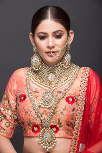 Bridal Set With Kundan Polki AD & Pearls