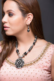 Western Necklace With Silver & Black Beads