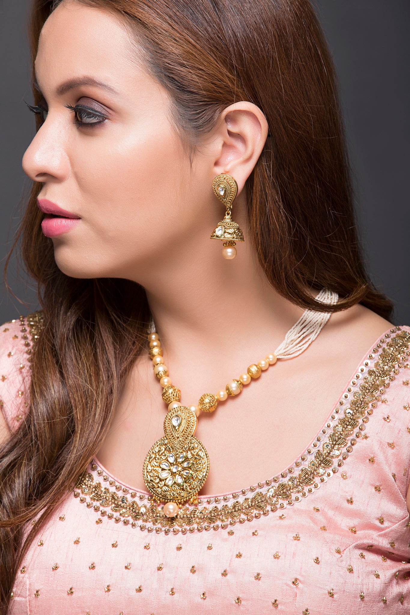 PINK HANDMADE BEAD NECKLACE WITH BIG KUNDAN PENDANT FOR WOMEN -ARTBNS0 –  www.soosi.co.in