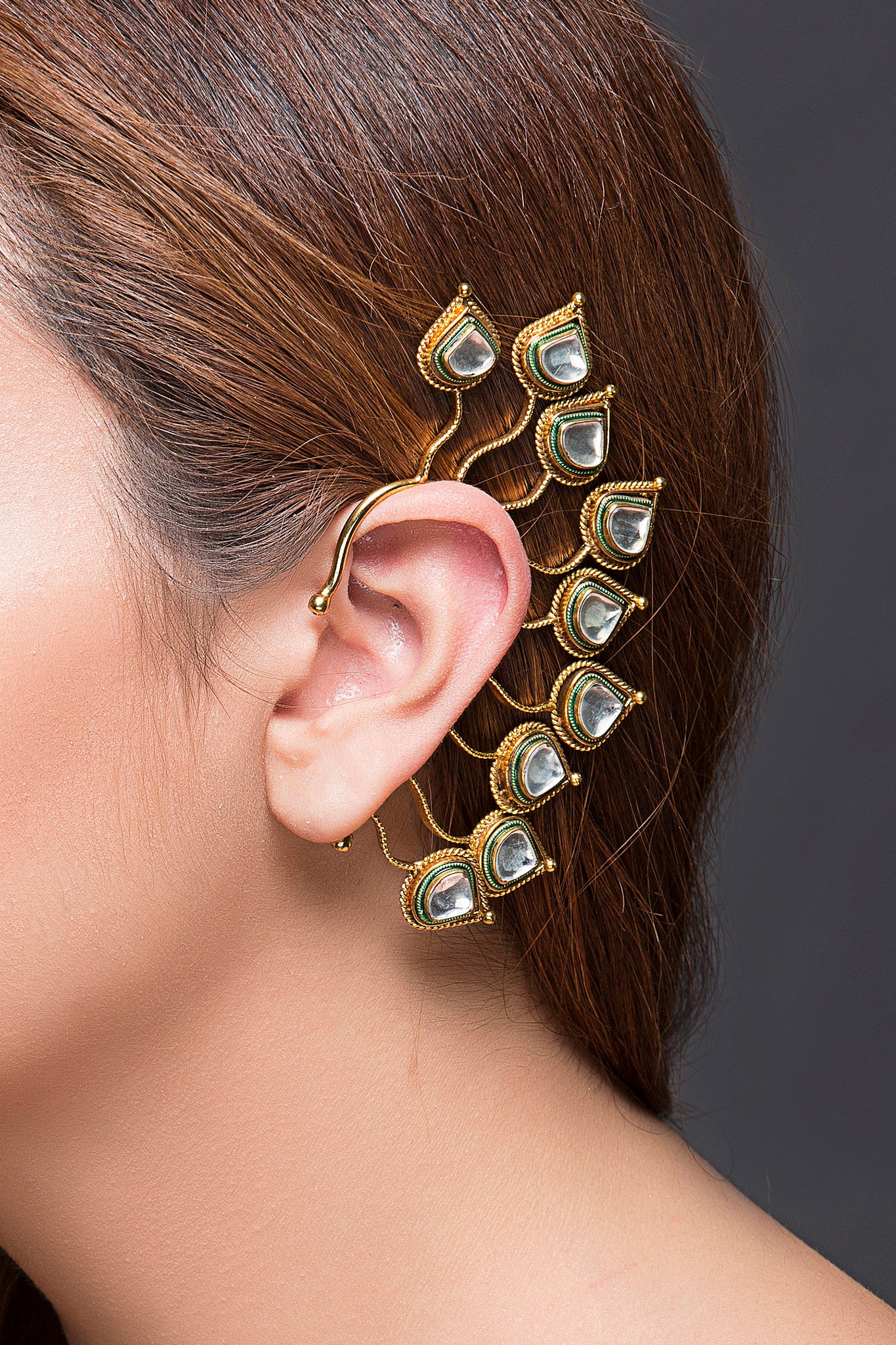 Earrings : Gold plated steel american diamond ear cuff e ...