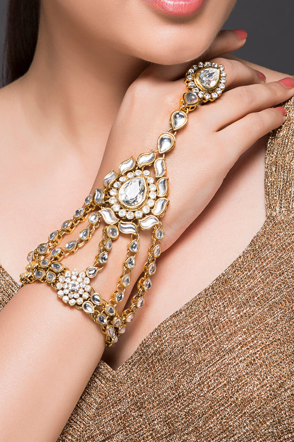 Pearl Kundan Stones Hand Chain Panja Ring Bracelet Designs - YouTube
