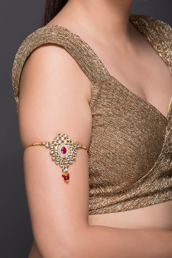 Kundan Baaju Band With Pink Stone