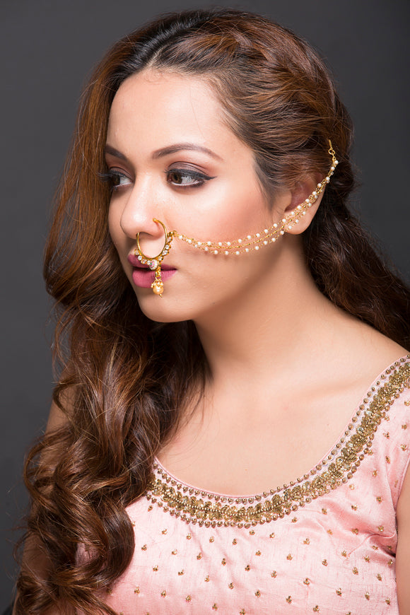 Buy Silvermerc Designs Women Gold Plated Brass Nose Ring with Chain Online  at Best Prices in India - JioMart.