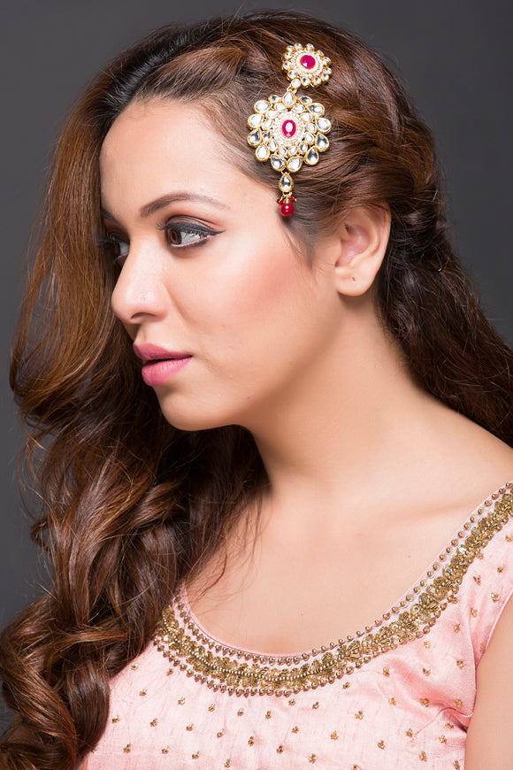 Kundan Paasa With Redish Pink Stone