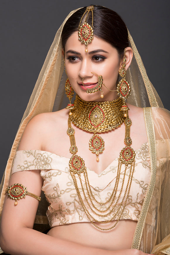 Bridal Set With Red Stone Detailing