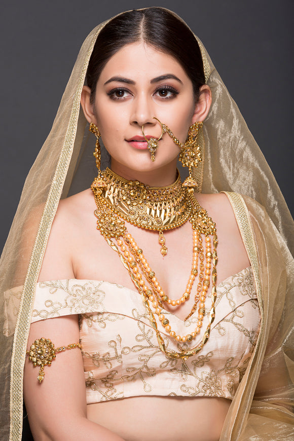 Golden Bridal Set With Pearls Ricco India Golden Bridal Set With Pearls Ricco India