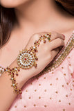 CZ Stones Haath Phool In Red & Gold