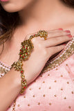 AD & CZ Haath Phool In Red & Gold