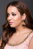 Dark Gold Jhumki With Blue Stones