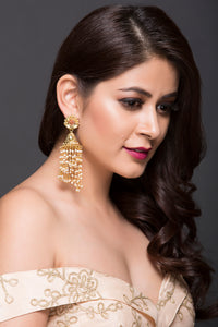 Gold Plated Jhumki With Swirling Pearl Drops For Women