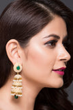 Triple Layer Jhumka With Green Stones & White Pearls For Women