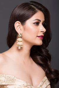 Double Layer Jhumki With Pearls & MeenaKari