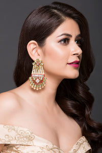 Bold Earring With Pearls, Kundan, American Diamond & Meena Filling For Women