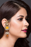 Western Jhumki With Yellow Galactic Stones & Pearls With American Diamond