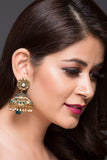 Jhumki With Beautifully Set American Diamonds in Green & White With Pearls