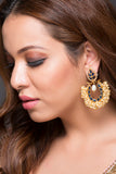 Fresh Water Pearls Chaand-Bali With Blue Saphire Stone & Pearl Drop